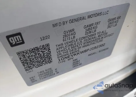 2023 Chevrolet Traverse Awd Premier из США, поврежденный, VIN 1GNEVKKW8PJ192302